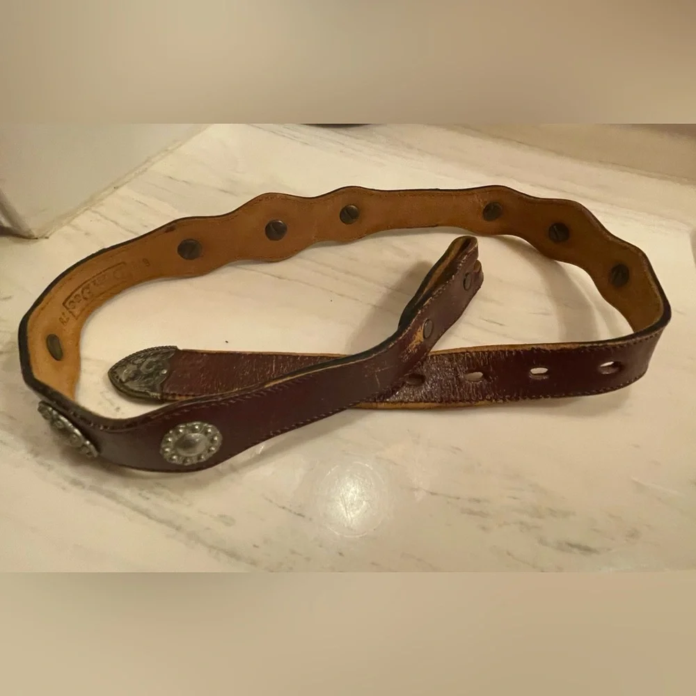 Dun Dee Brown Leather Belt w/Conchos and Montana Silver, Small Adult or Youth
